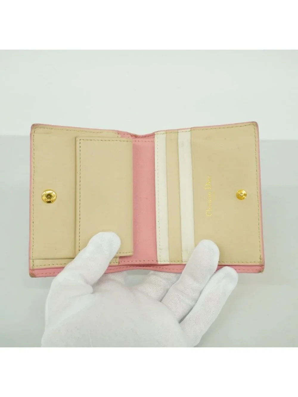 Dior Wallet Cannage Leather Pink Gold